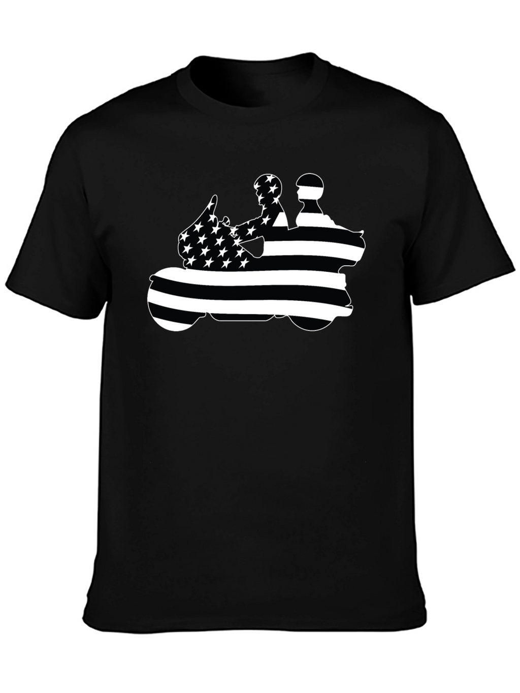 Motorcycle Rider American Flag Black T-Shirt