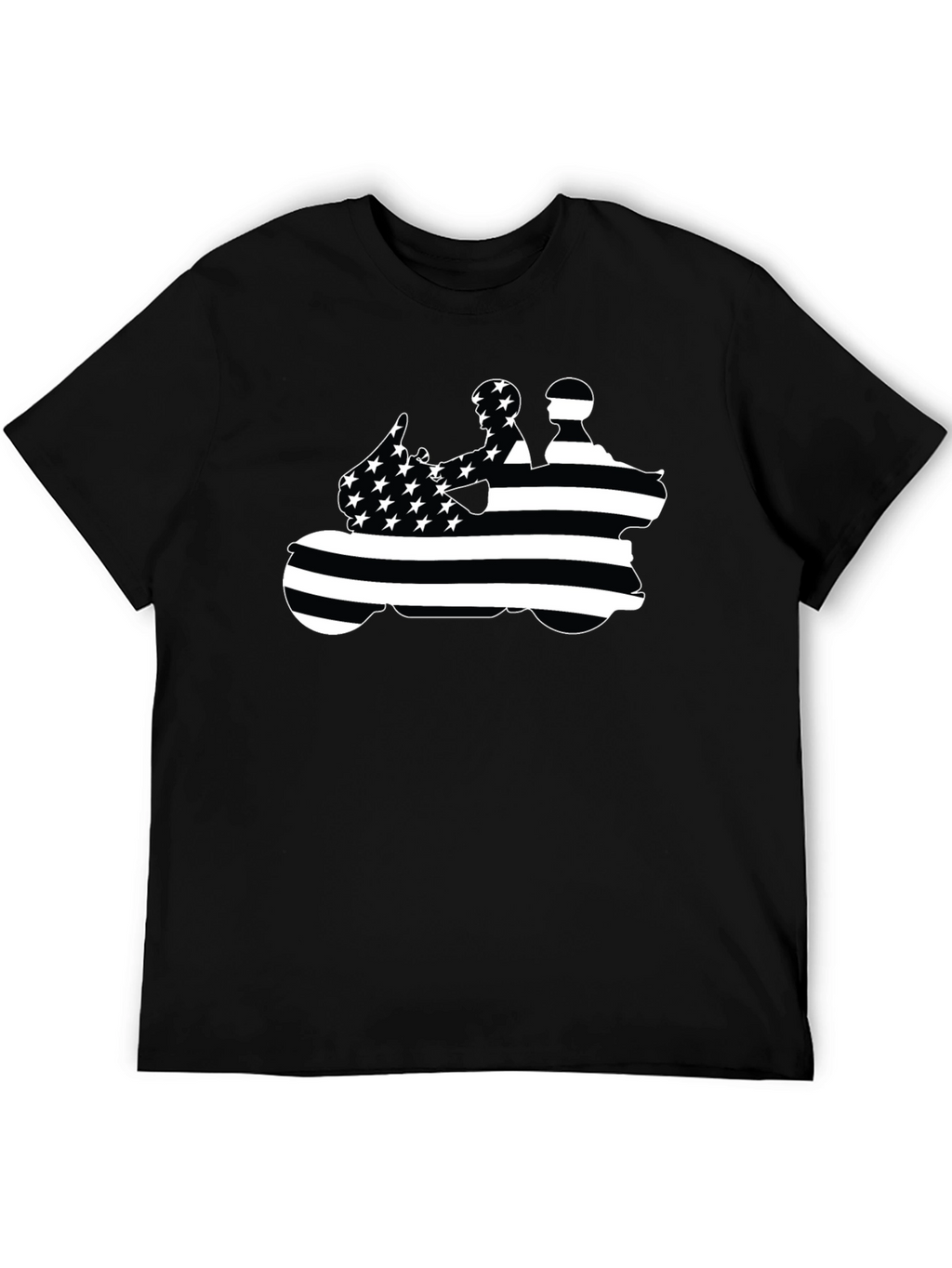 Motorcycle Rider American Flag Black T-Shirt