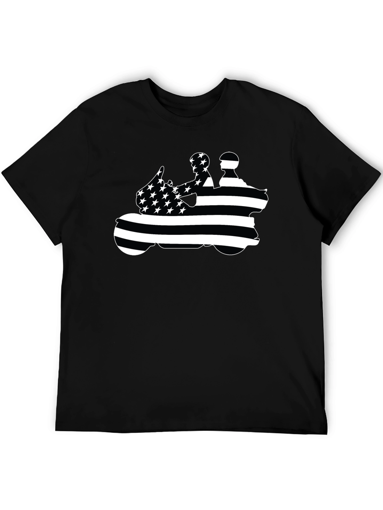 Motorcycle Rider American Flag Black T-Shirt