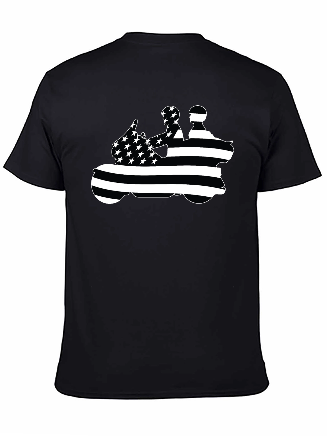 Motorcycle Rider American Flag Black T-Shirt