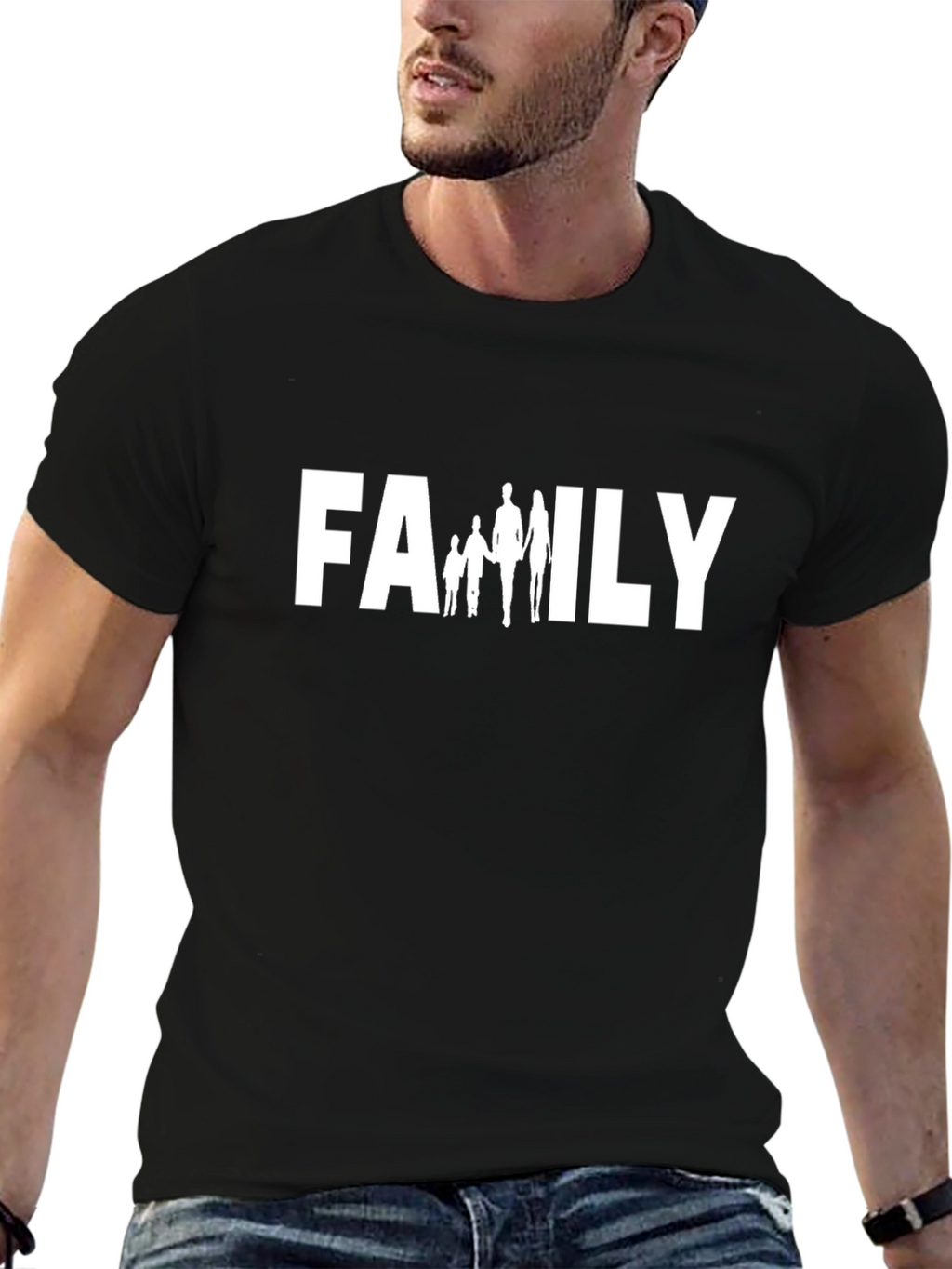 Family Graphic Tee - Black Cotton Crew Neck Shirt