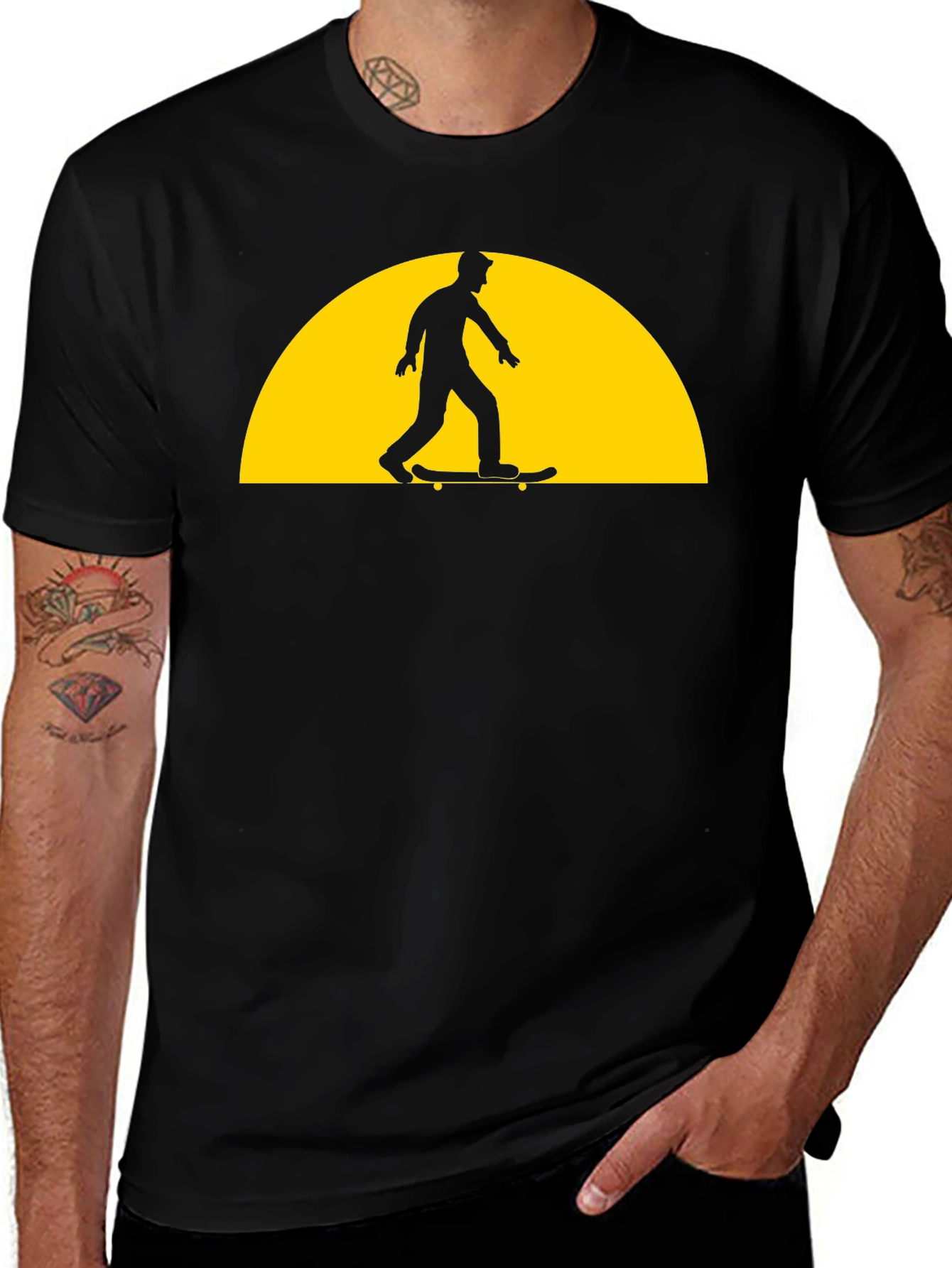Skateboarder Silhouette Graphic Tee - Black