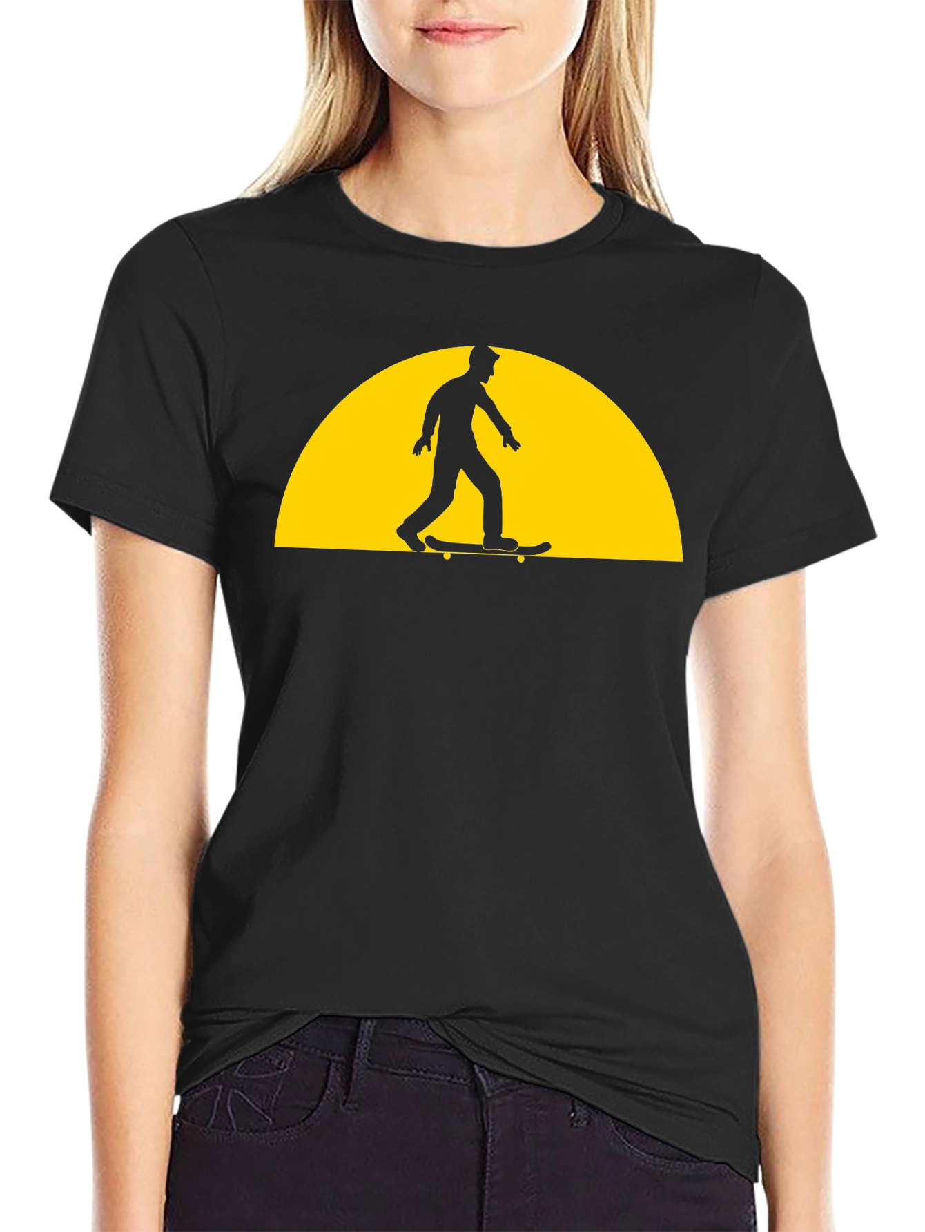 Skateboarder Silhouette Graphic Tee - Black