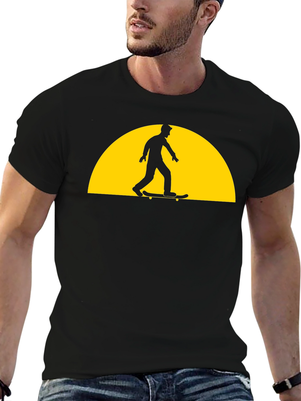 Skateboarder Silhouette Graphic Tee - Black