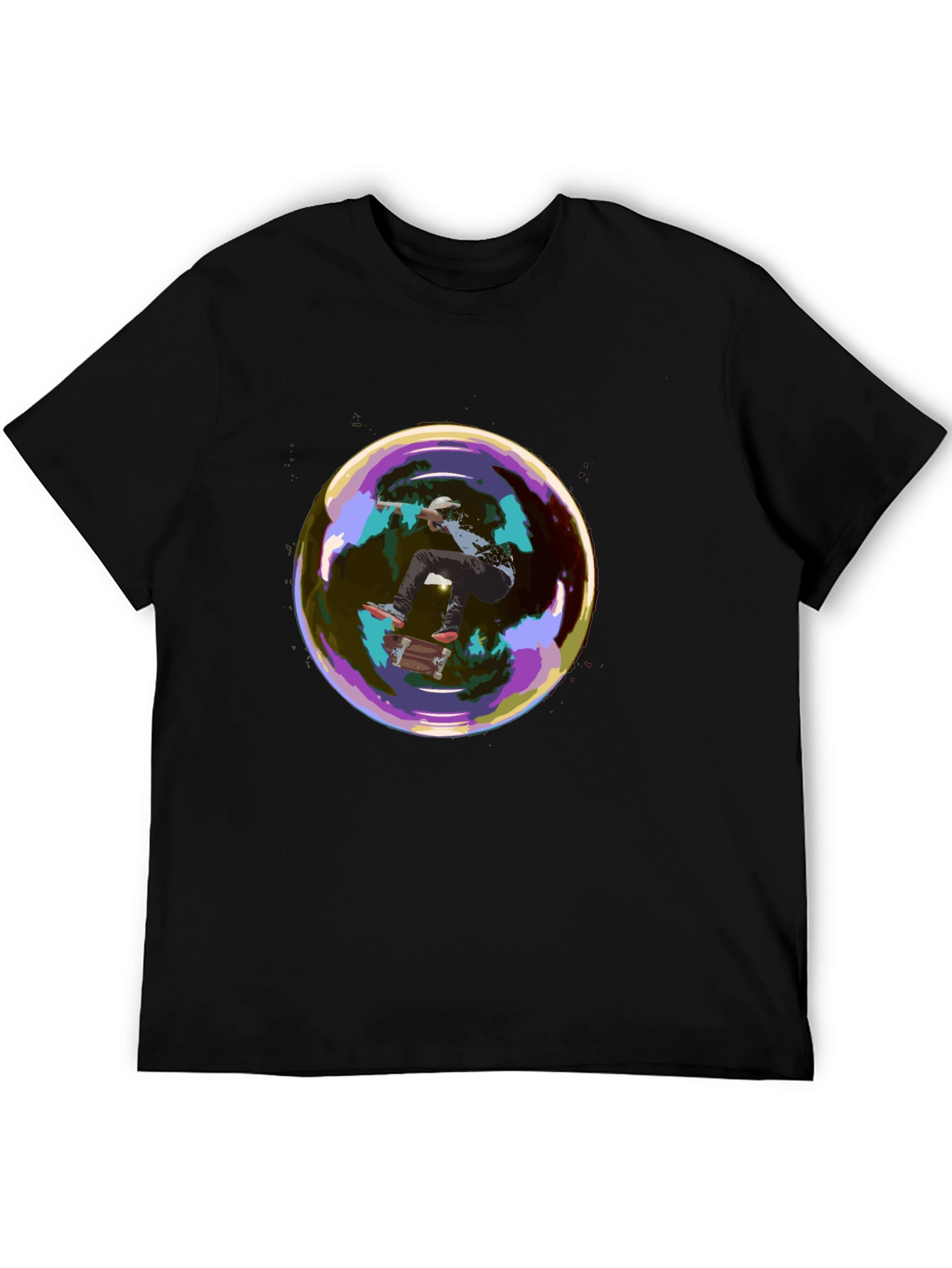 Skater in a Bubble Graphic T-Shirt - Black