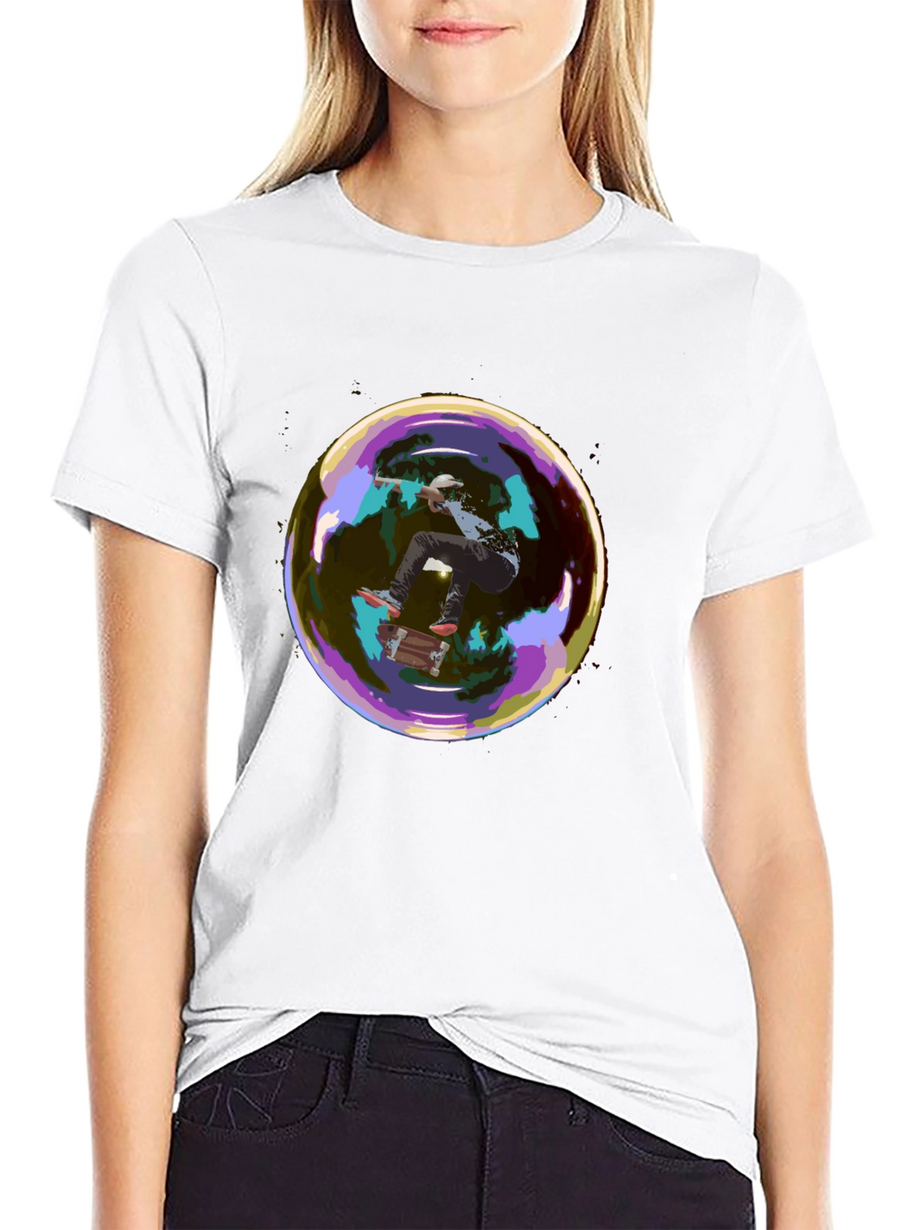 Skater in a Bubble Graphic T-Shirt - Black