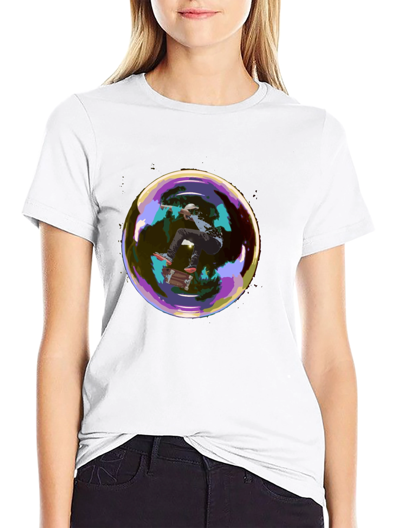 Skater in a Bubble Graphic T-Shirt - Black