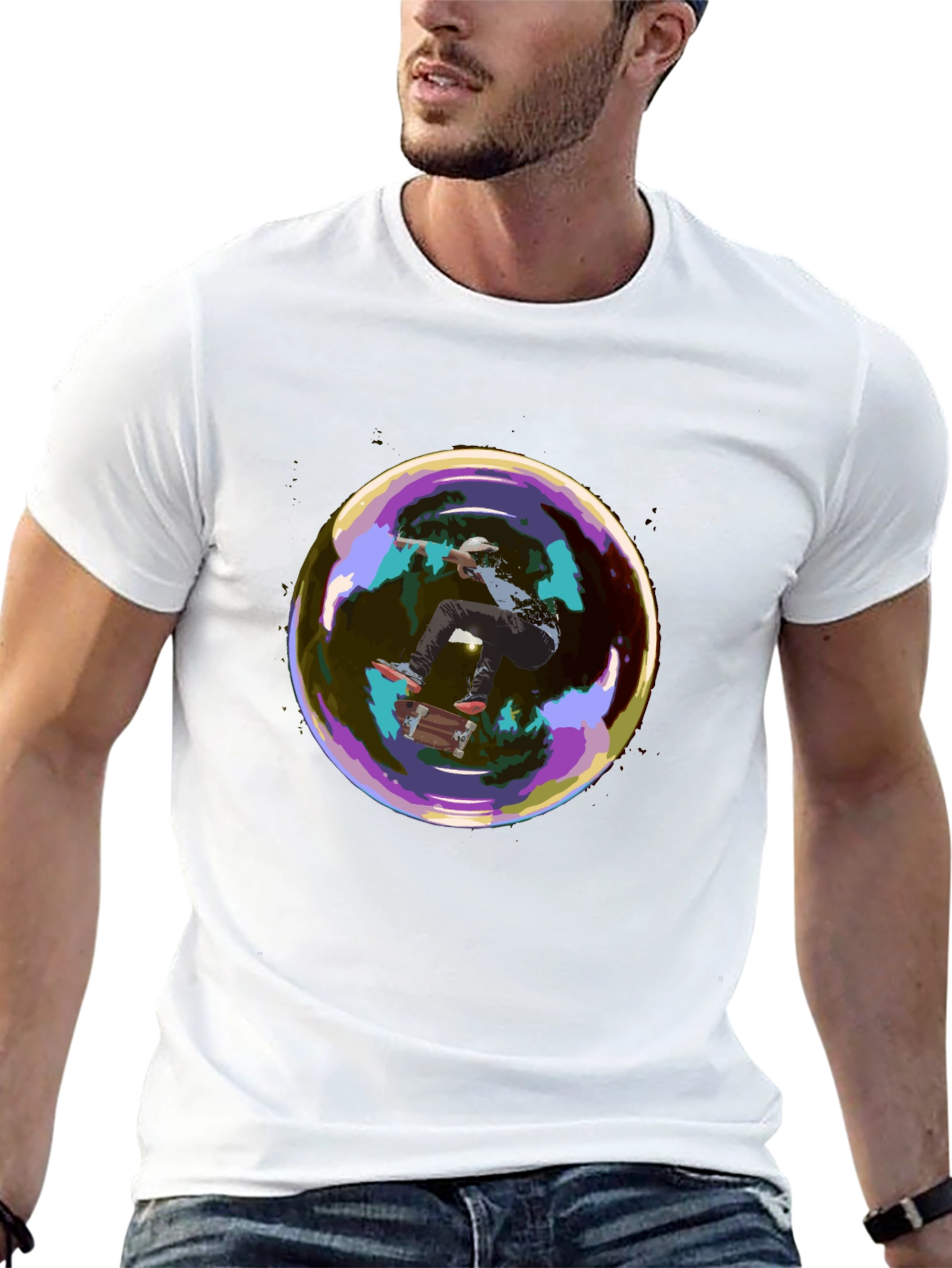 Skater in a Bubble Graphic T-Shirt - Black