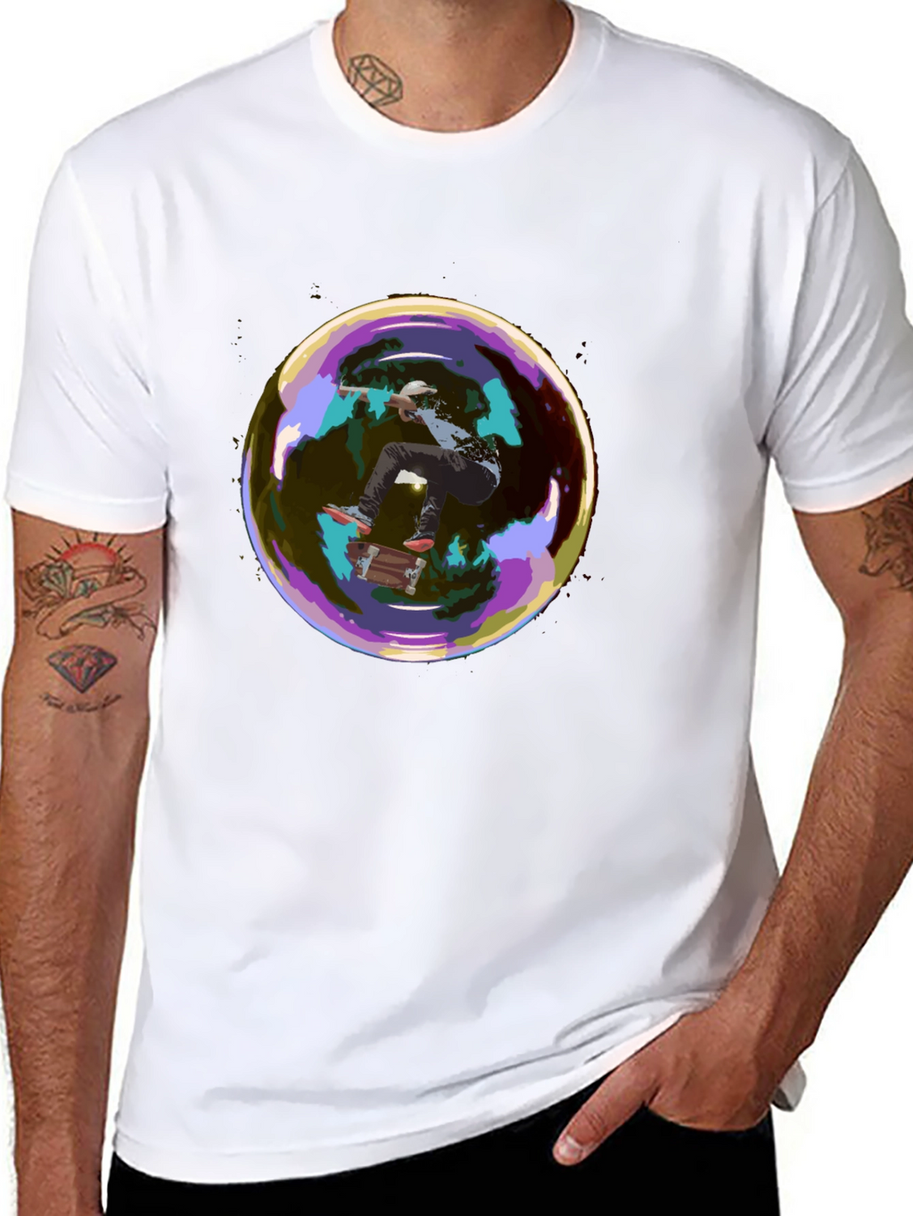 Skater in a Bubble Graphic T-Shirt - Black
