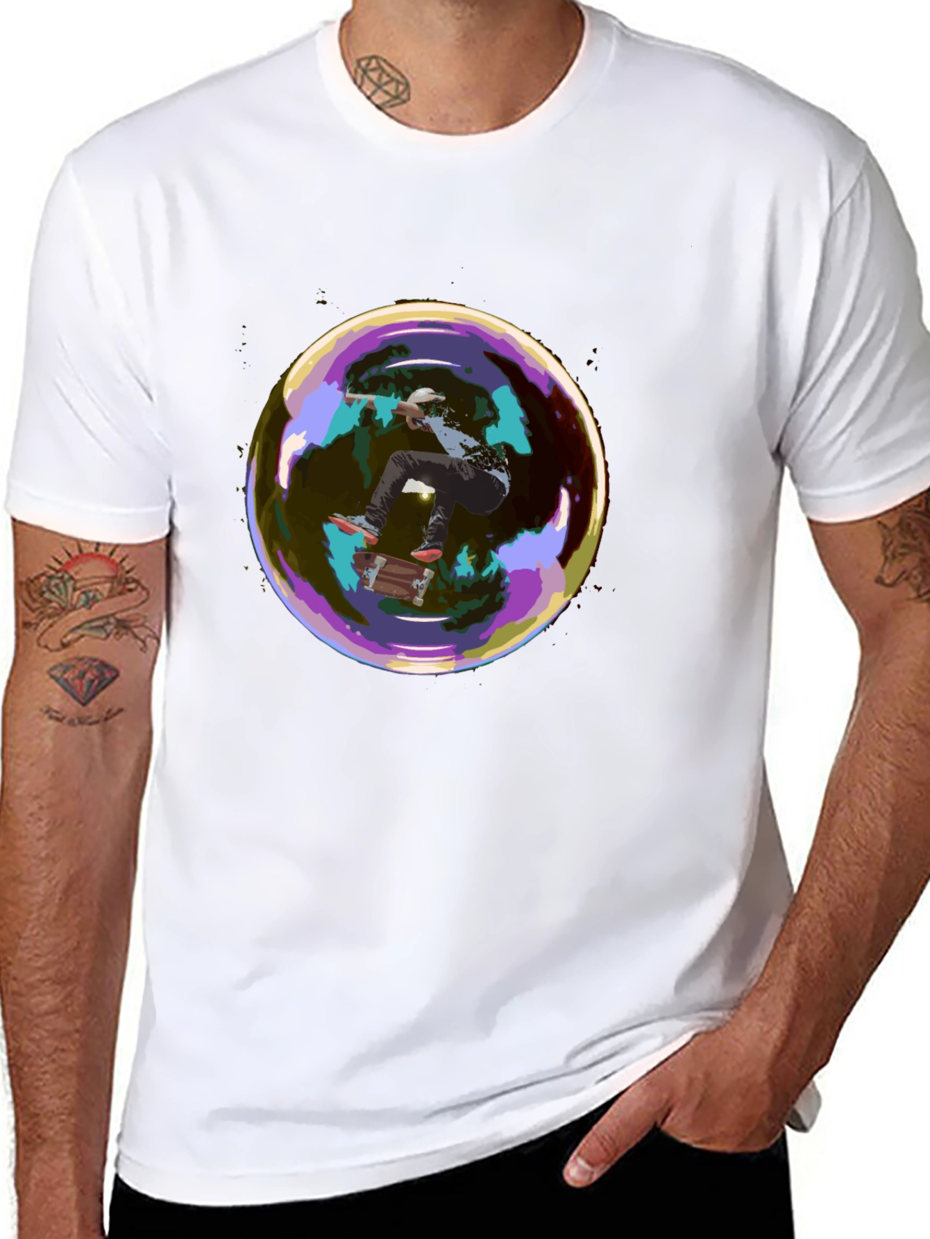 Skater in a Bubble Graphic T-Shirt - Black