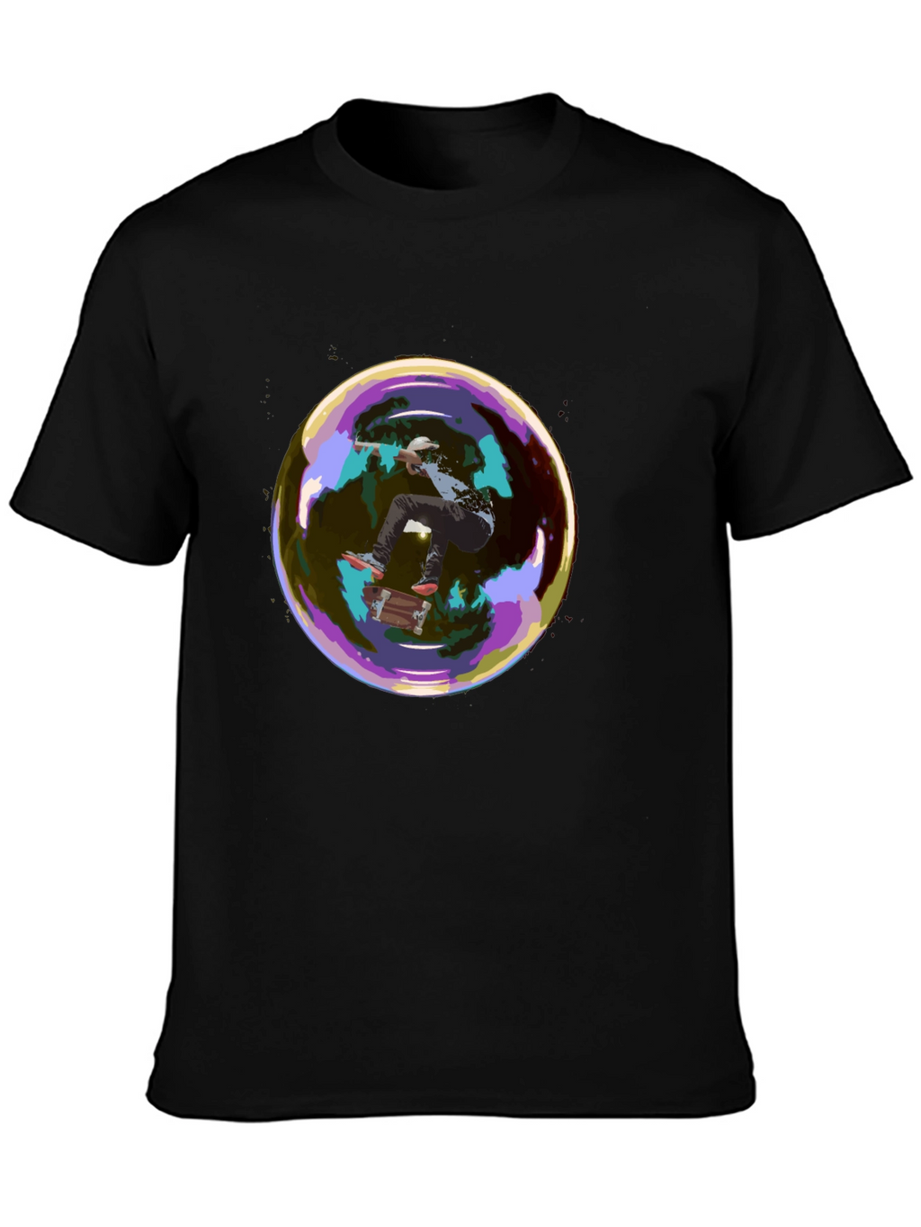 Skater in a Bubble Graphic T-Shirt - Black