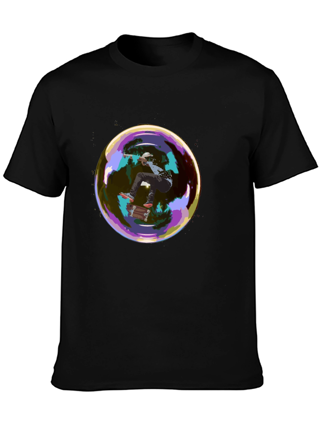 Skater in a Bubble Graphic T-Shirt - Black