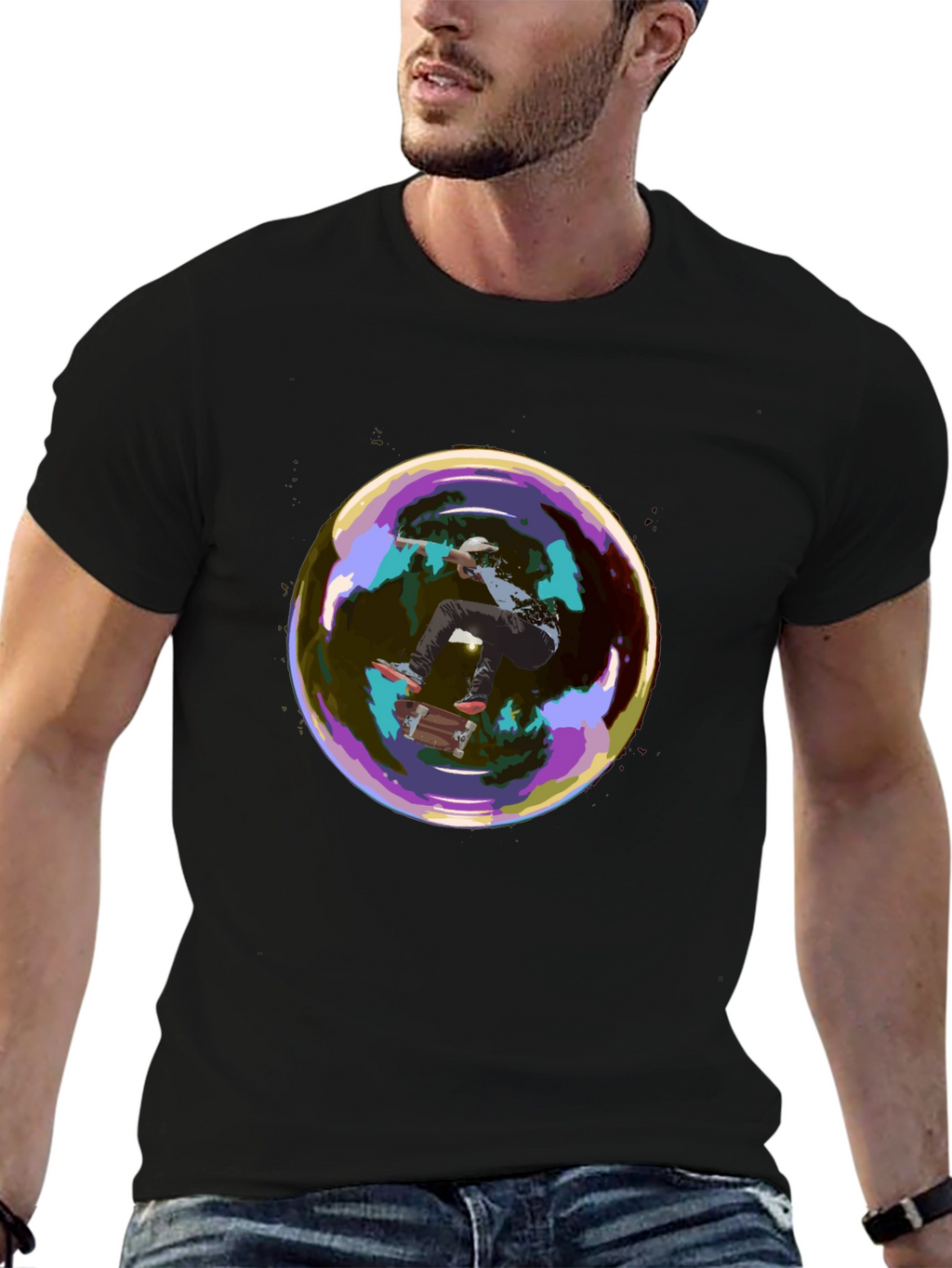 Skater in a Bubble Graphic T-Shirt - Black
