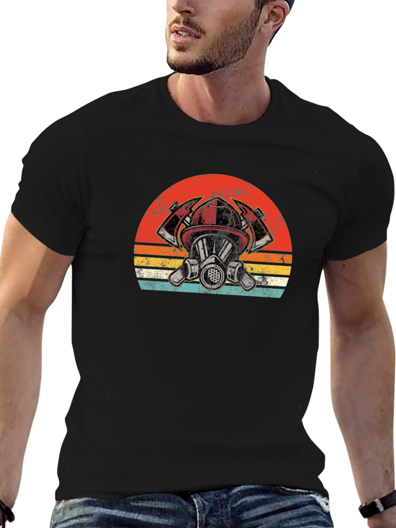 Firefighter Graphic Tee - Vintage Fireman Helmet T-Shirt