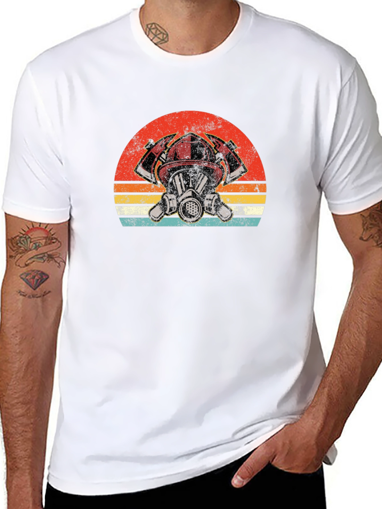 Firefighter Graphic Tee - Vintage Fireman Helmet T-Shirt