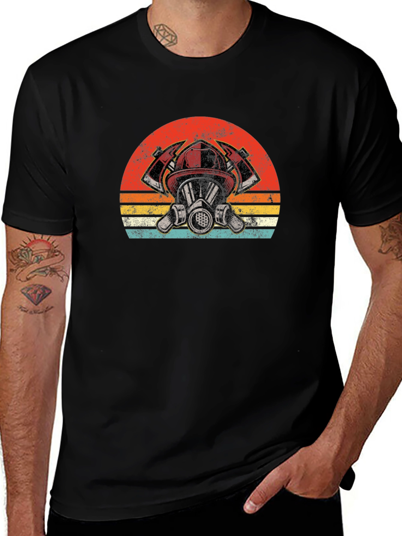 Firefighter Graphic Tee - Vintage Fireman Helmet T-Shirt