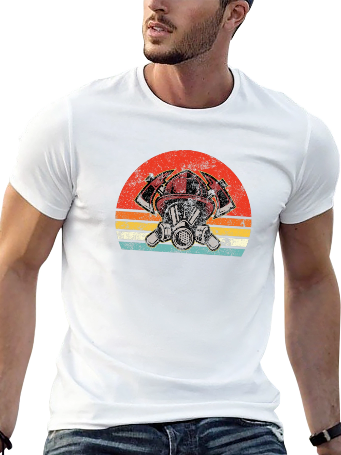 Firefighter Graphic Tee - Vintage Fireman Helmet T-Shirt