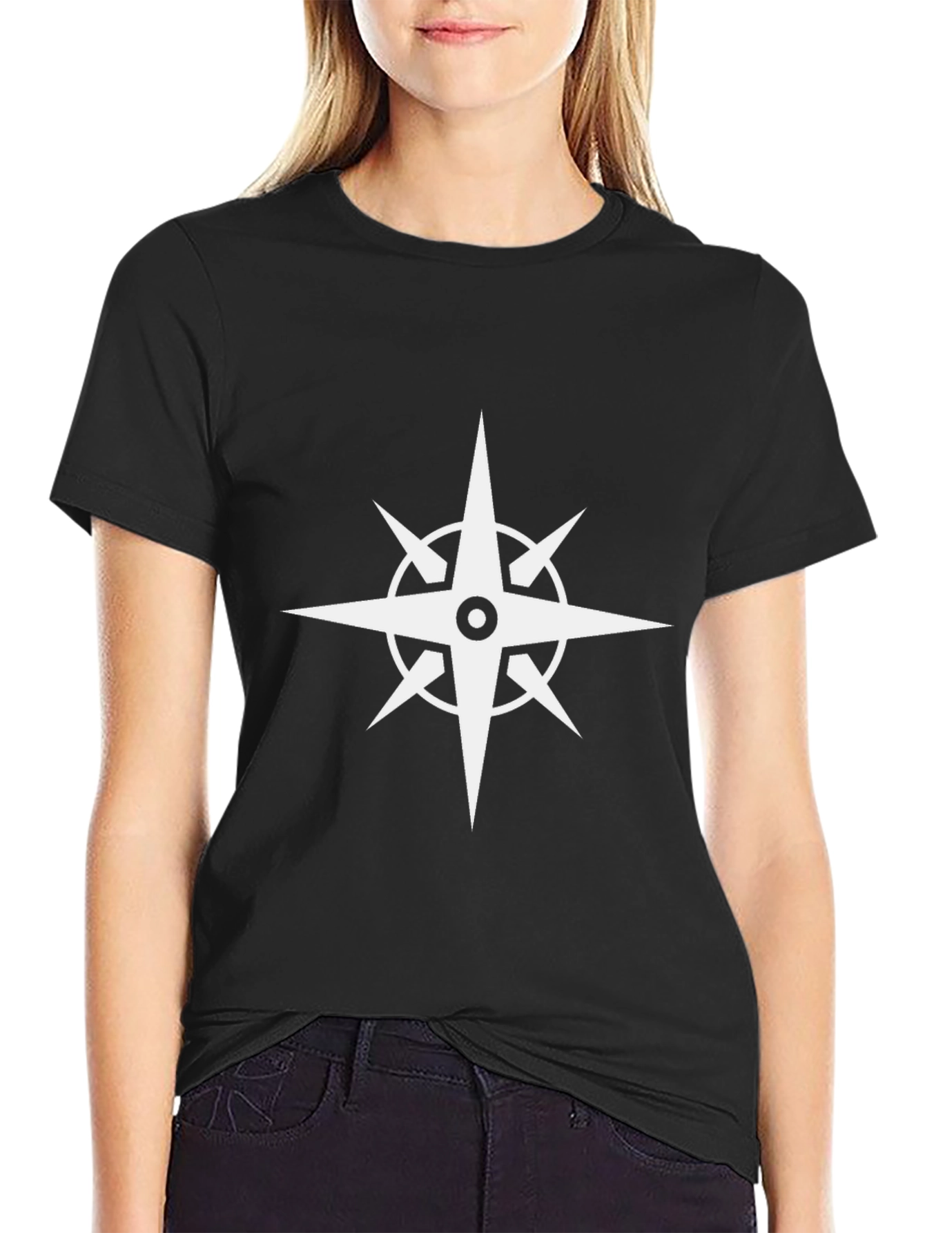 Black T-Shirt with Compass Design