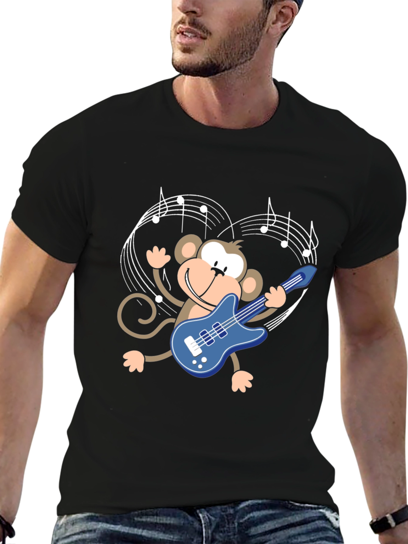 Monkey Guitarist Graphic Tee - Black