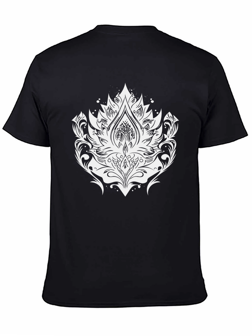 Black Tee with Elegant White Lotus Graphic