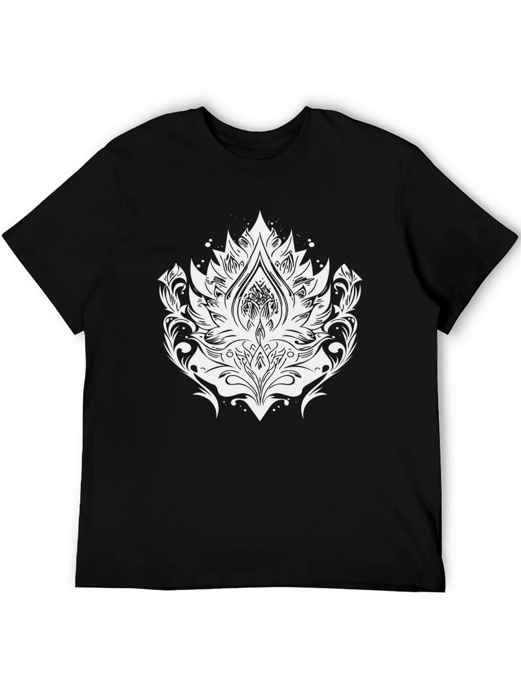 Black Tee with Elegant White Lotus Graphic