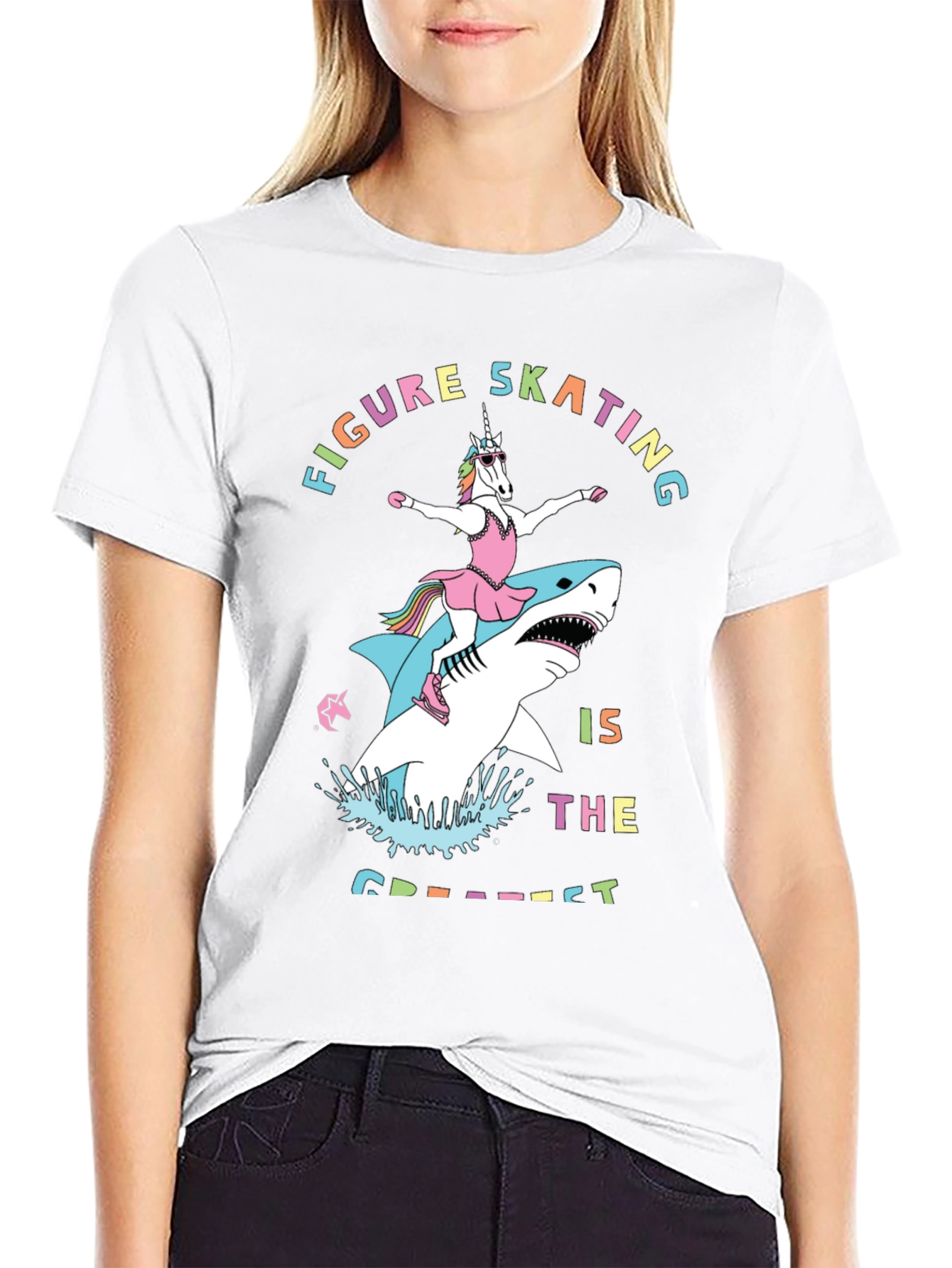 Unicorn Shark Figure Skating Graphic Tee