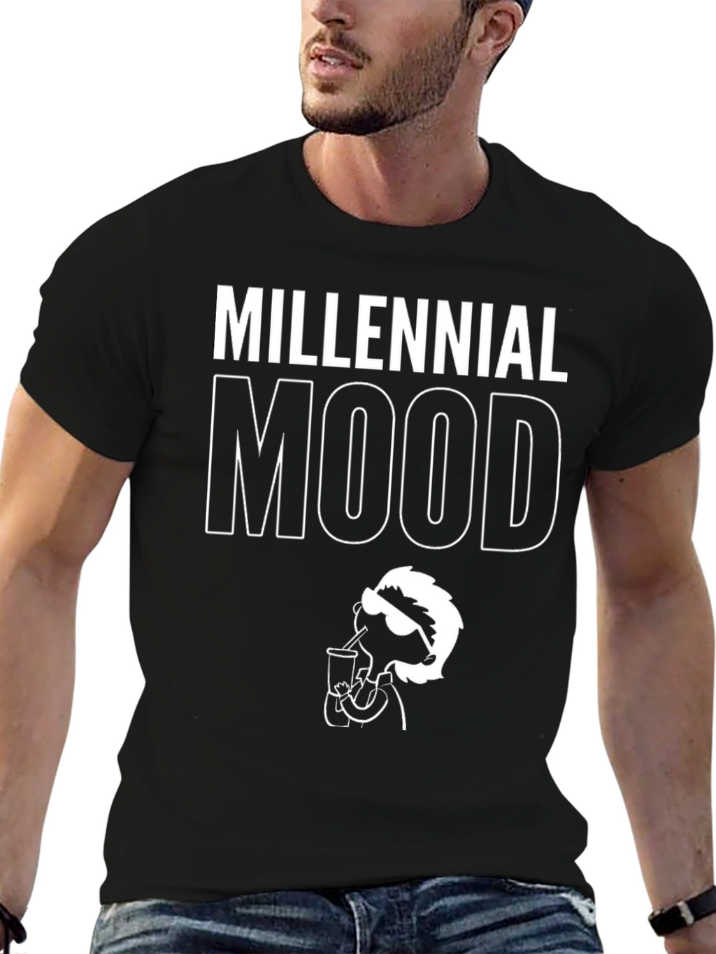 Millennial Mood Graphic Tee - Black Cotton T-Shirt