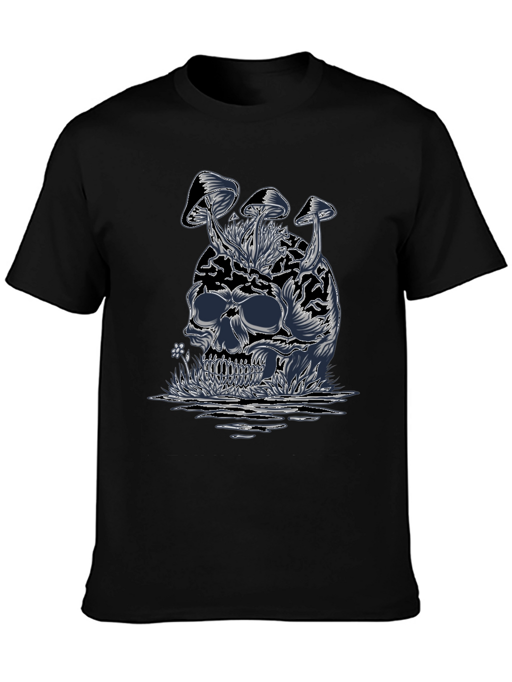Skull & Mushroom Graphic Tee - Dark Style