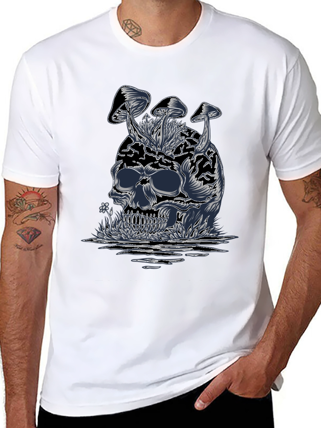 Skull & Mushroom Graphic Tee - Dark Style