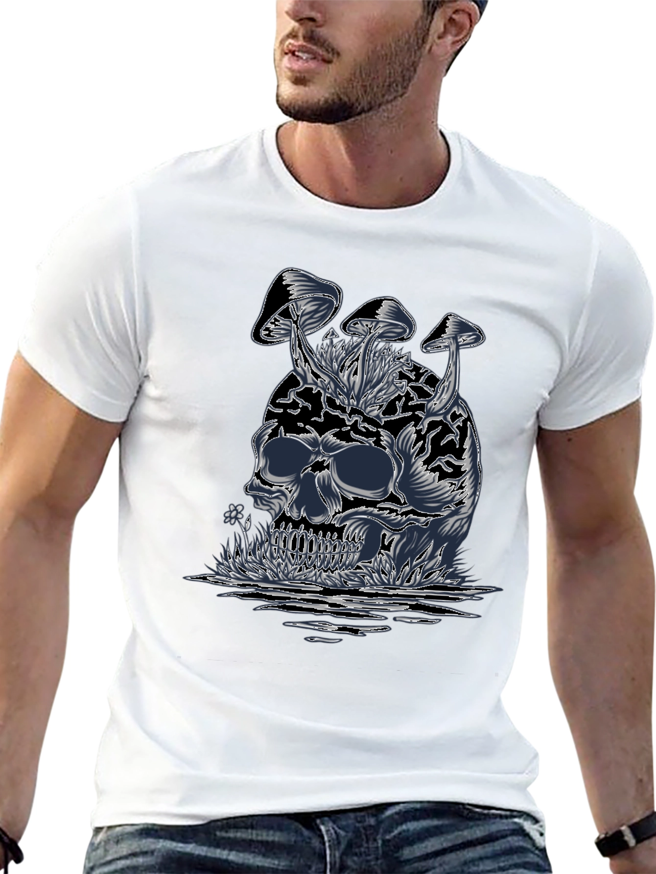 Skull & Mushroom Graphic Tee - Dark Style