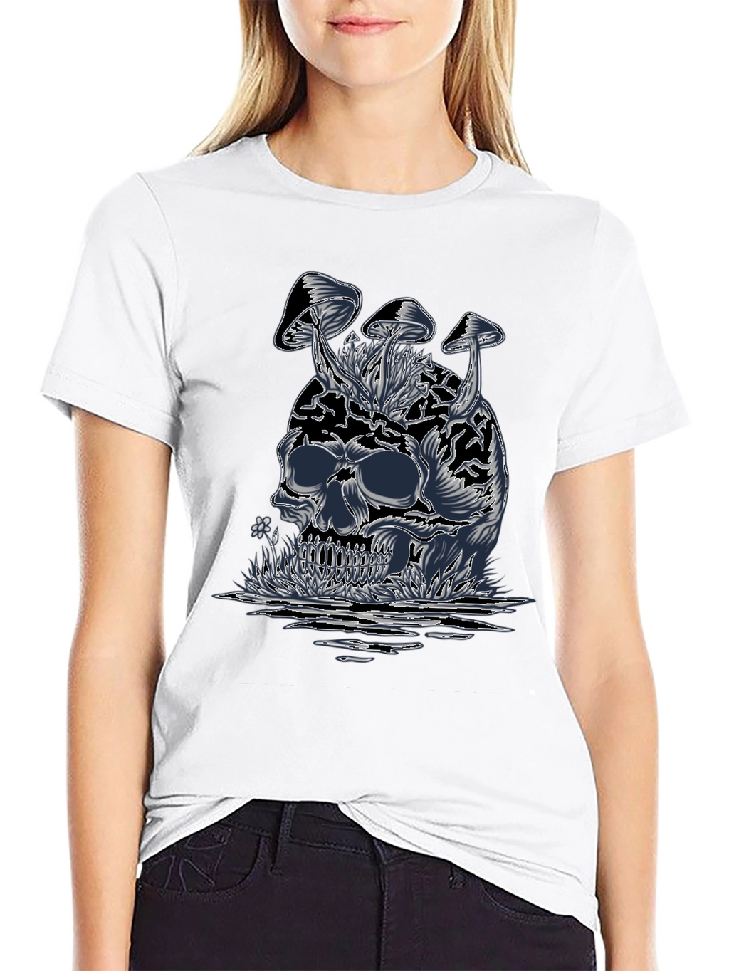 Skull & Mushroom Graphic Tee - Dark Style