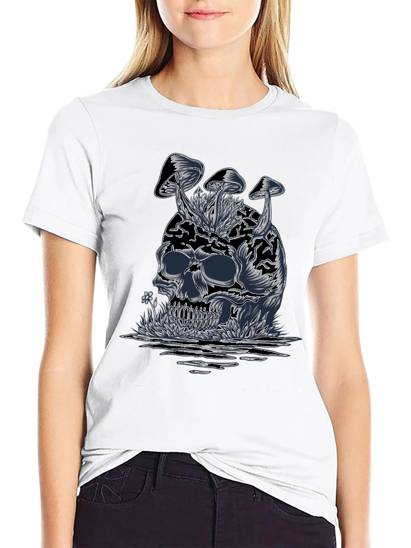 Skull & Mushroom Graphic Tee - Dark Style
