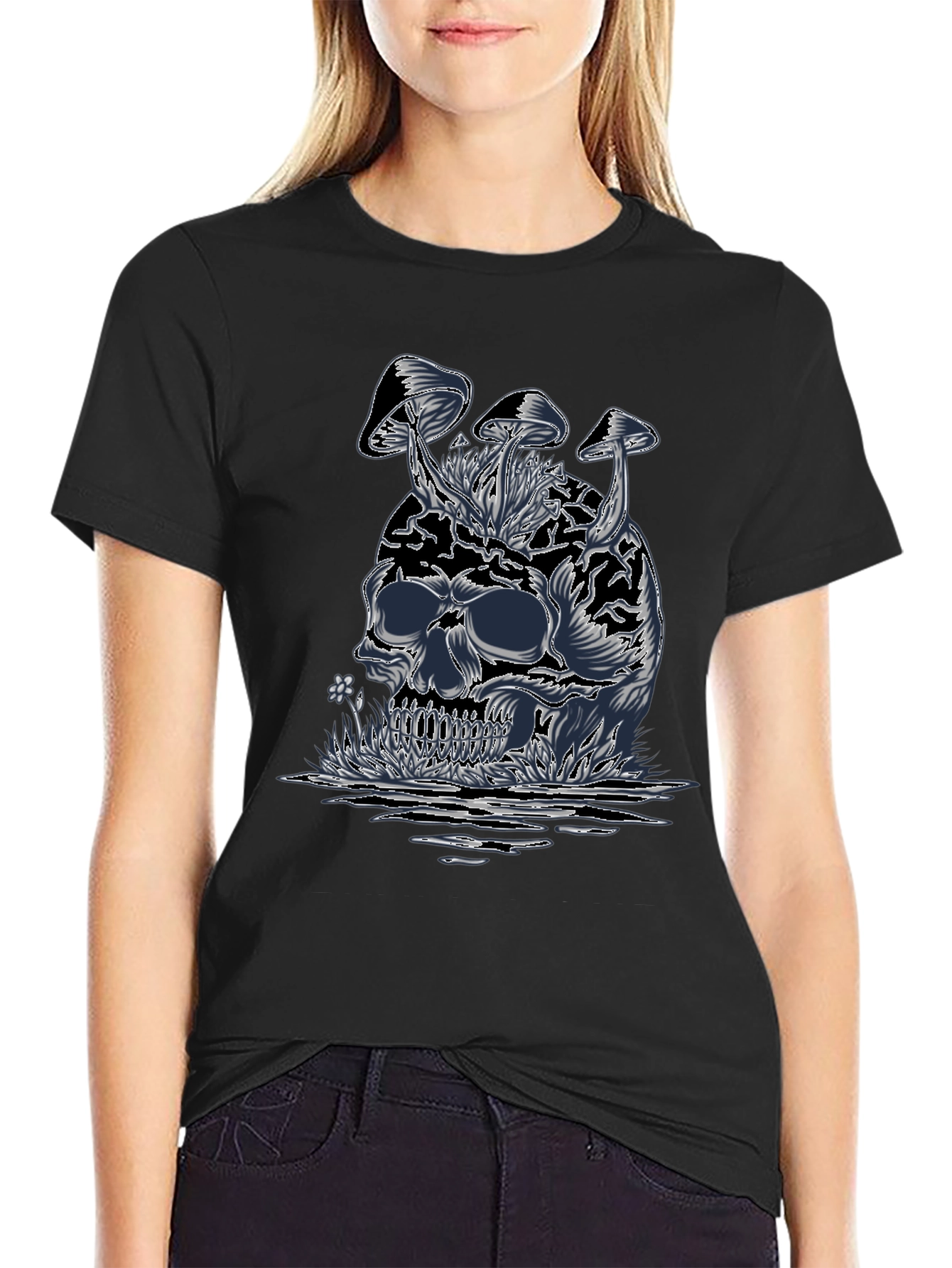 Skull & Mushroom Graphic Tee - Dark Style