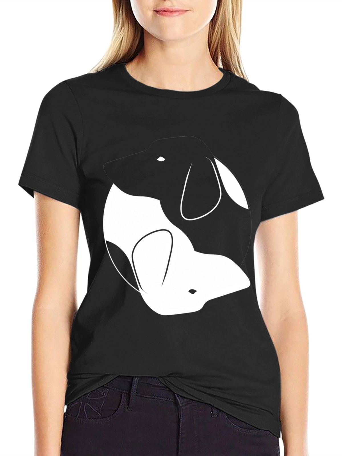 Yin Yang Dogs Graphic Tee - Classic Black Cotton T-Shirt
