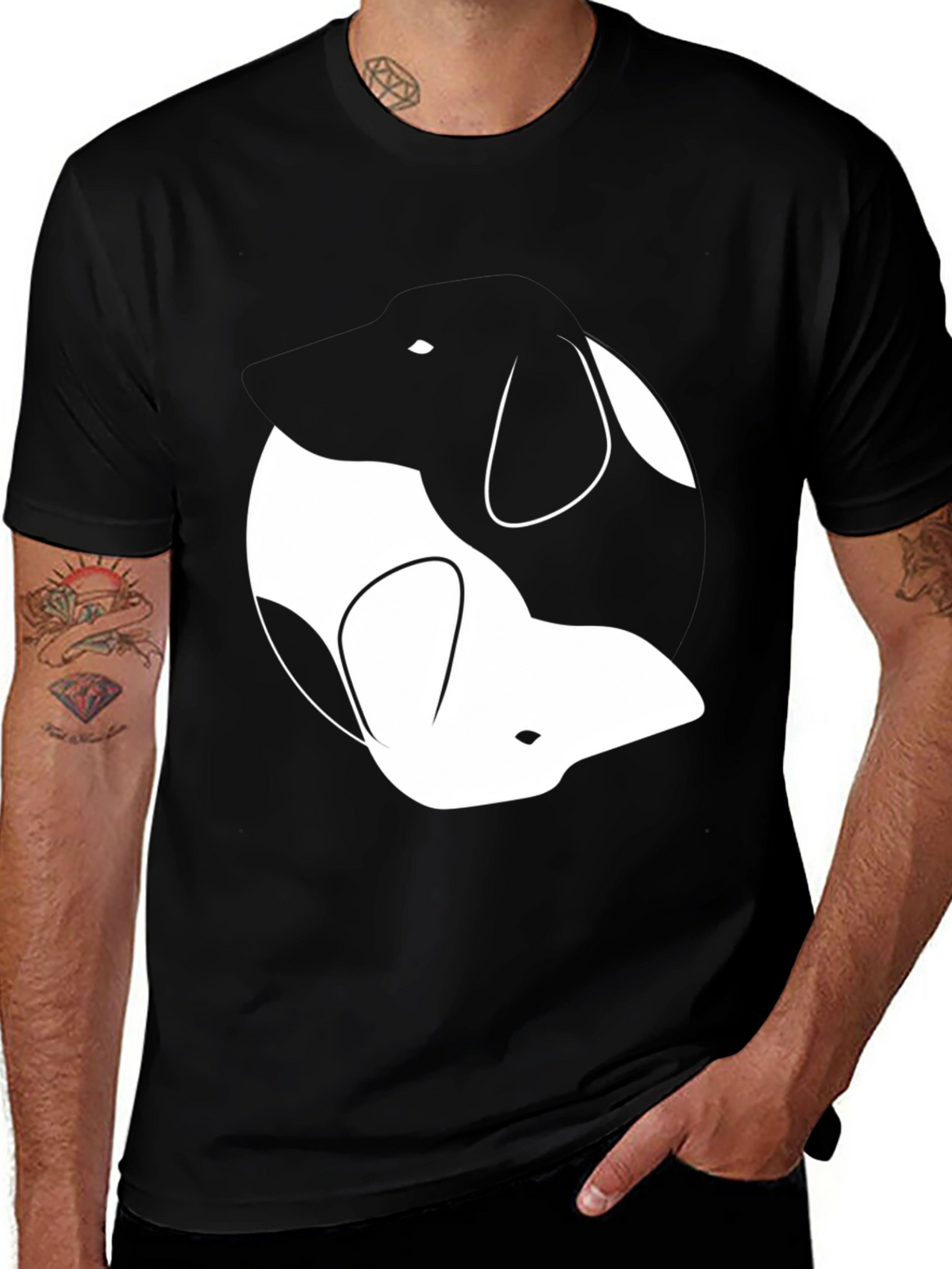 Yin Yang Dogs Graphic Tee - Classic Black Cotton T-Shirt