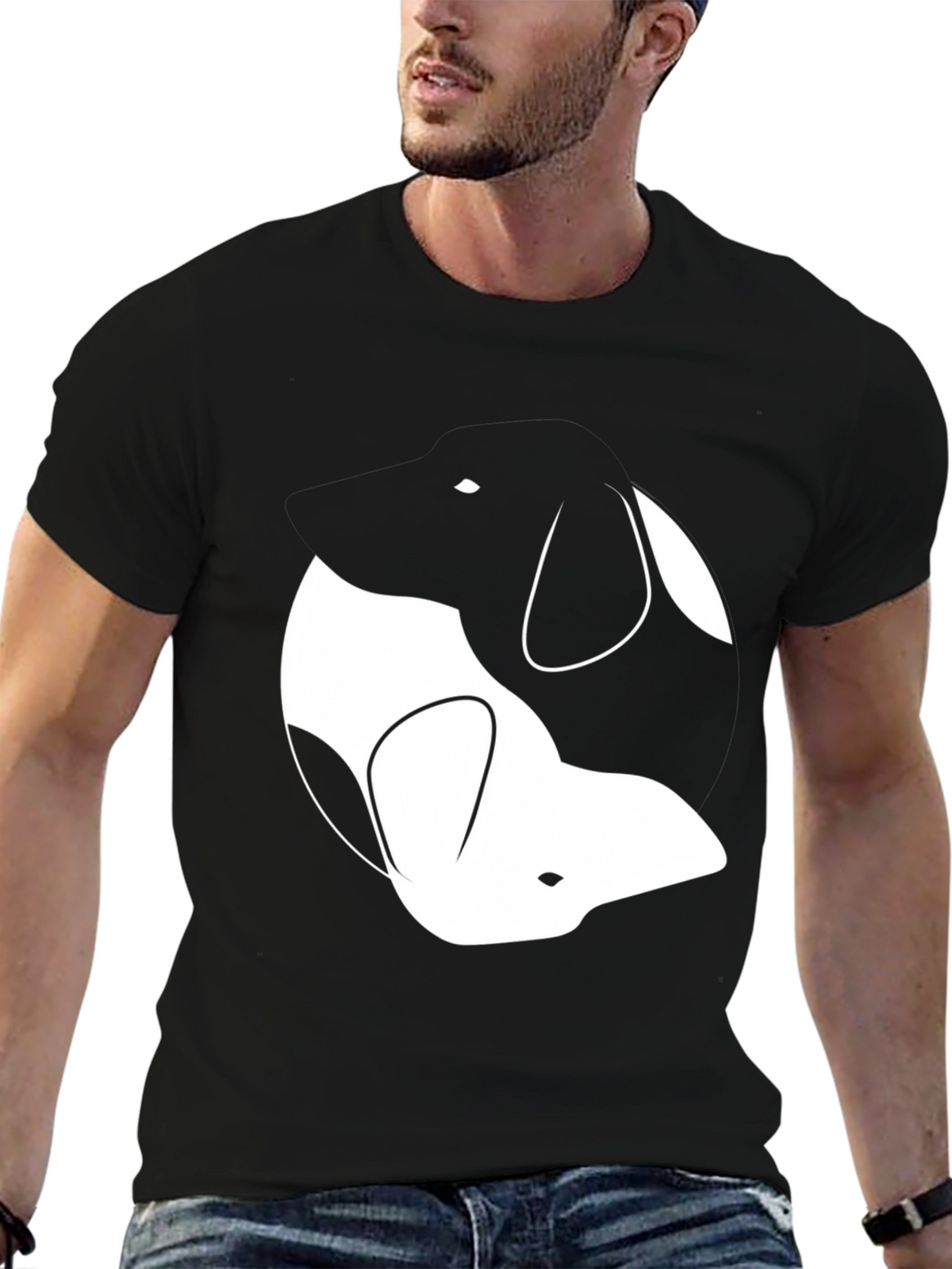 Yin Yang Dogs Graphic Tee - Classic Black Cotton T-Shirt
