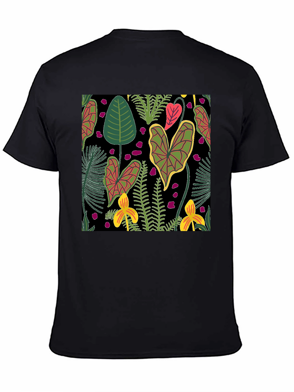 Tropical Plant Pattern Black T-Shirt