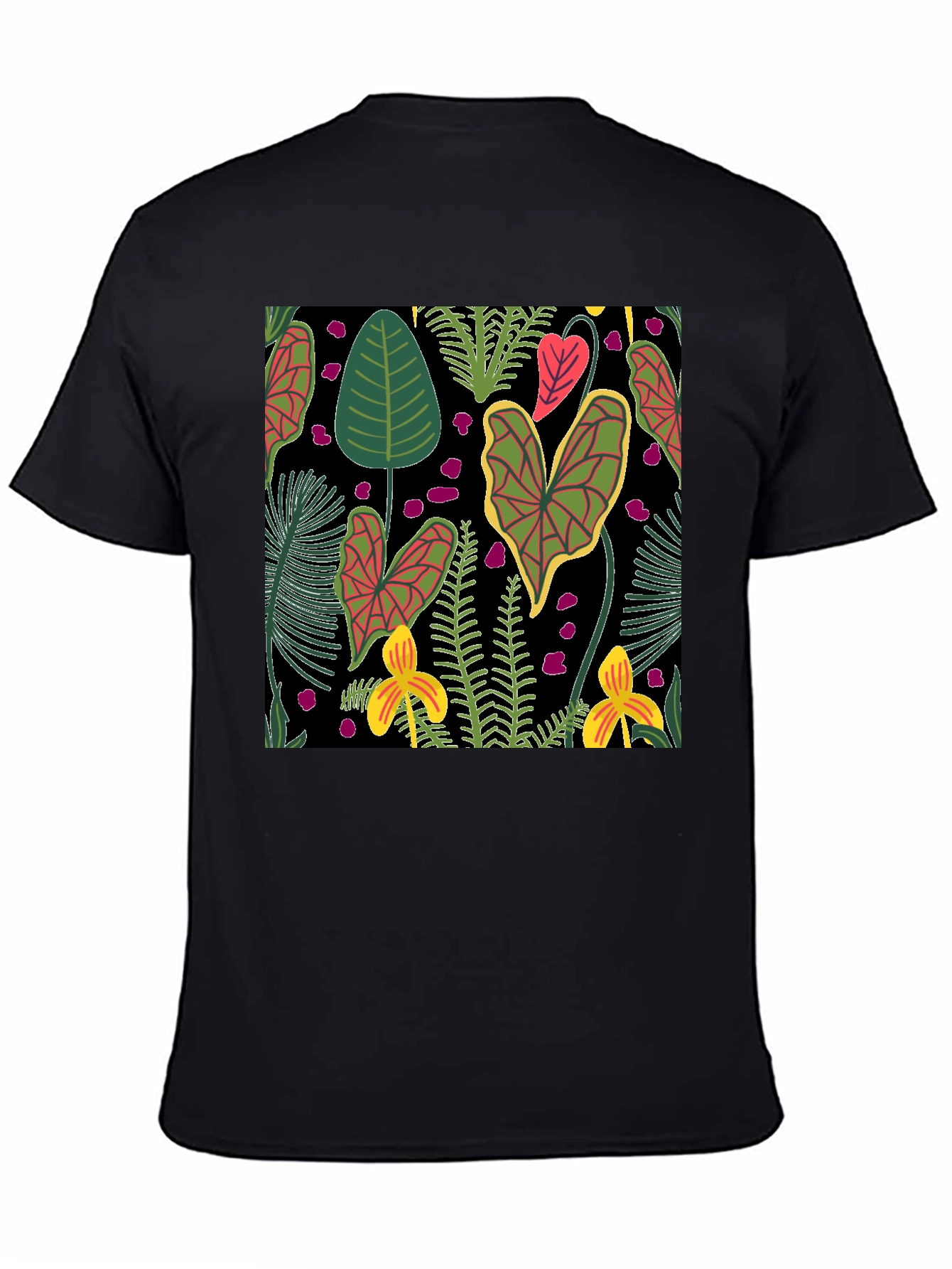 Tropical Plant Pattern Black T-Shirt