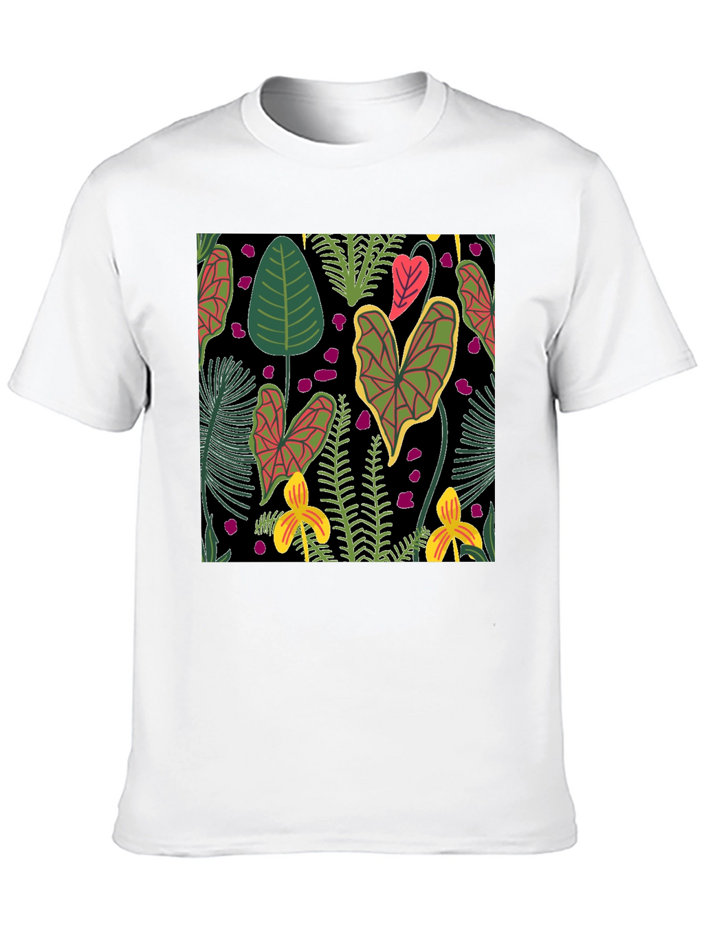 Tropical Plant Pattern Black T-Shirt