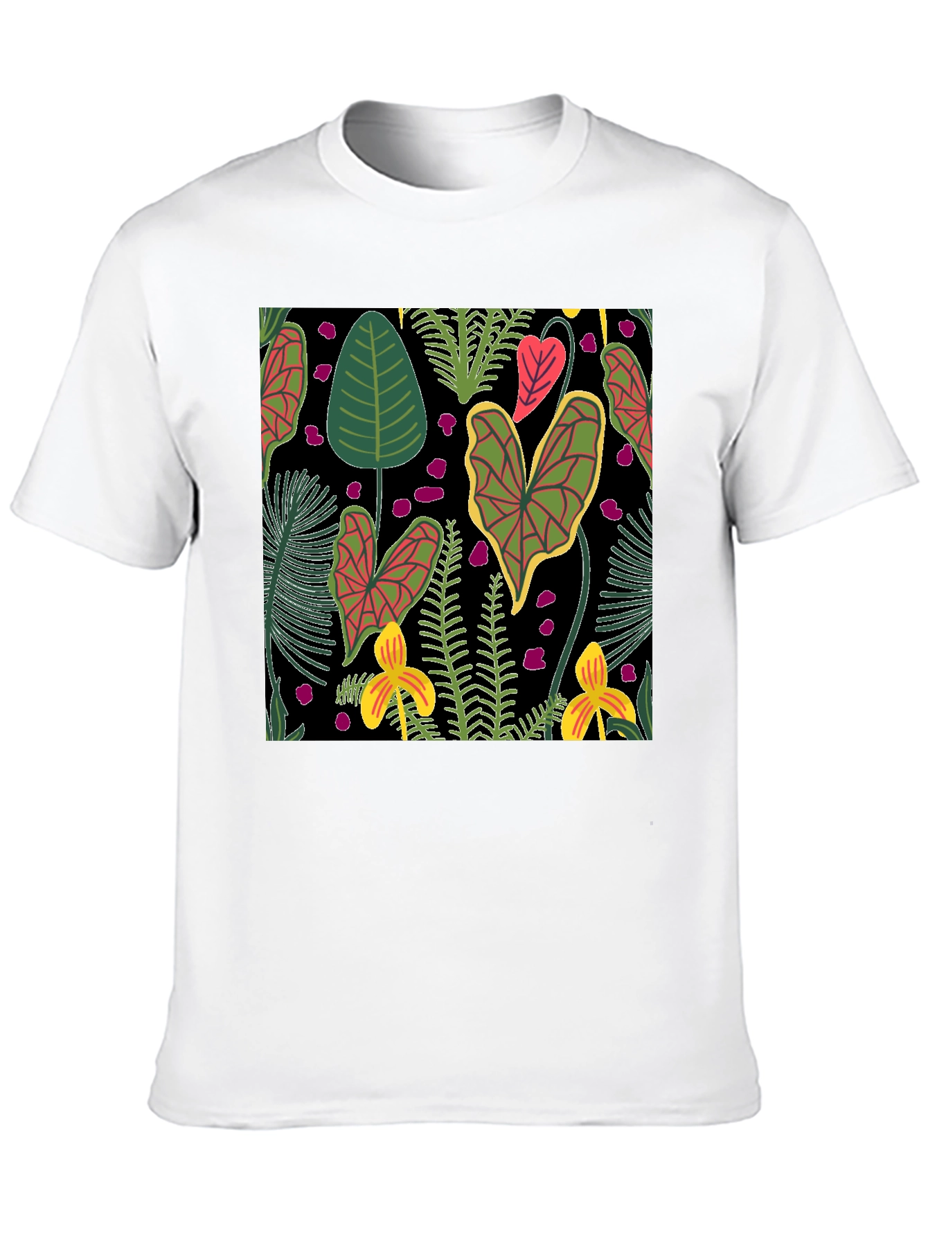 Tropical Plant Pattern Black T-Shirt