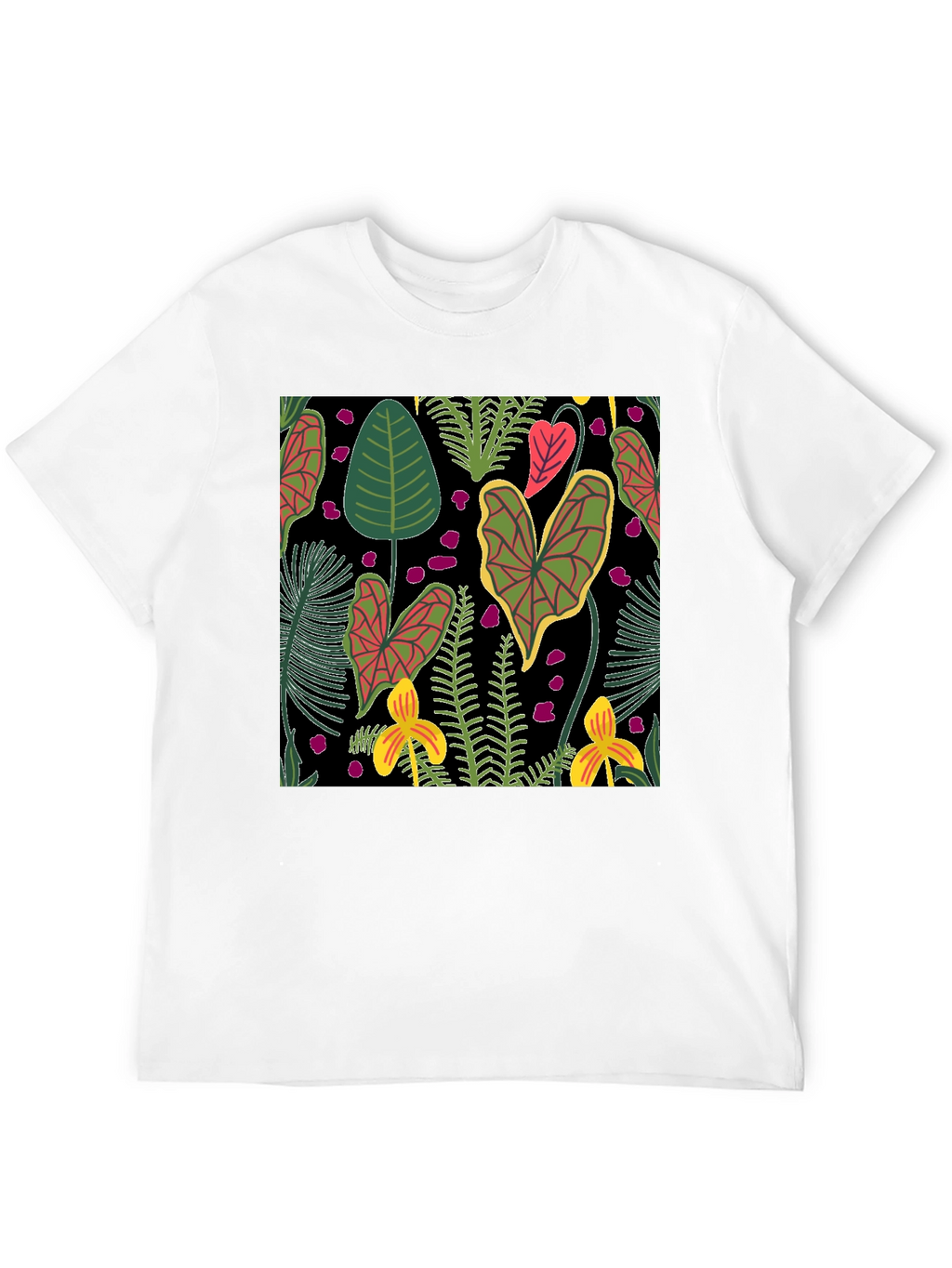 Tropical Plant Pattern Black T-Shirt
