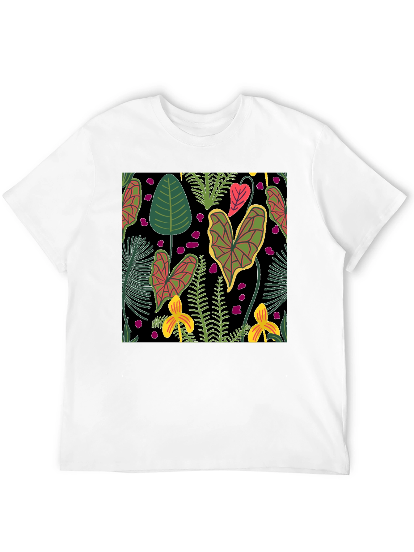 Tropical Plant Pattern Black T-Shirt