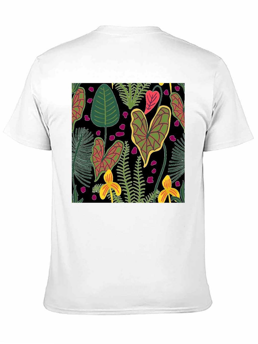 Tropical Plant Pattern Black T-Shirt