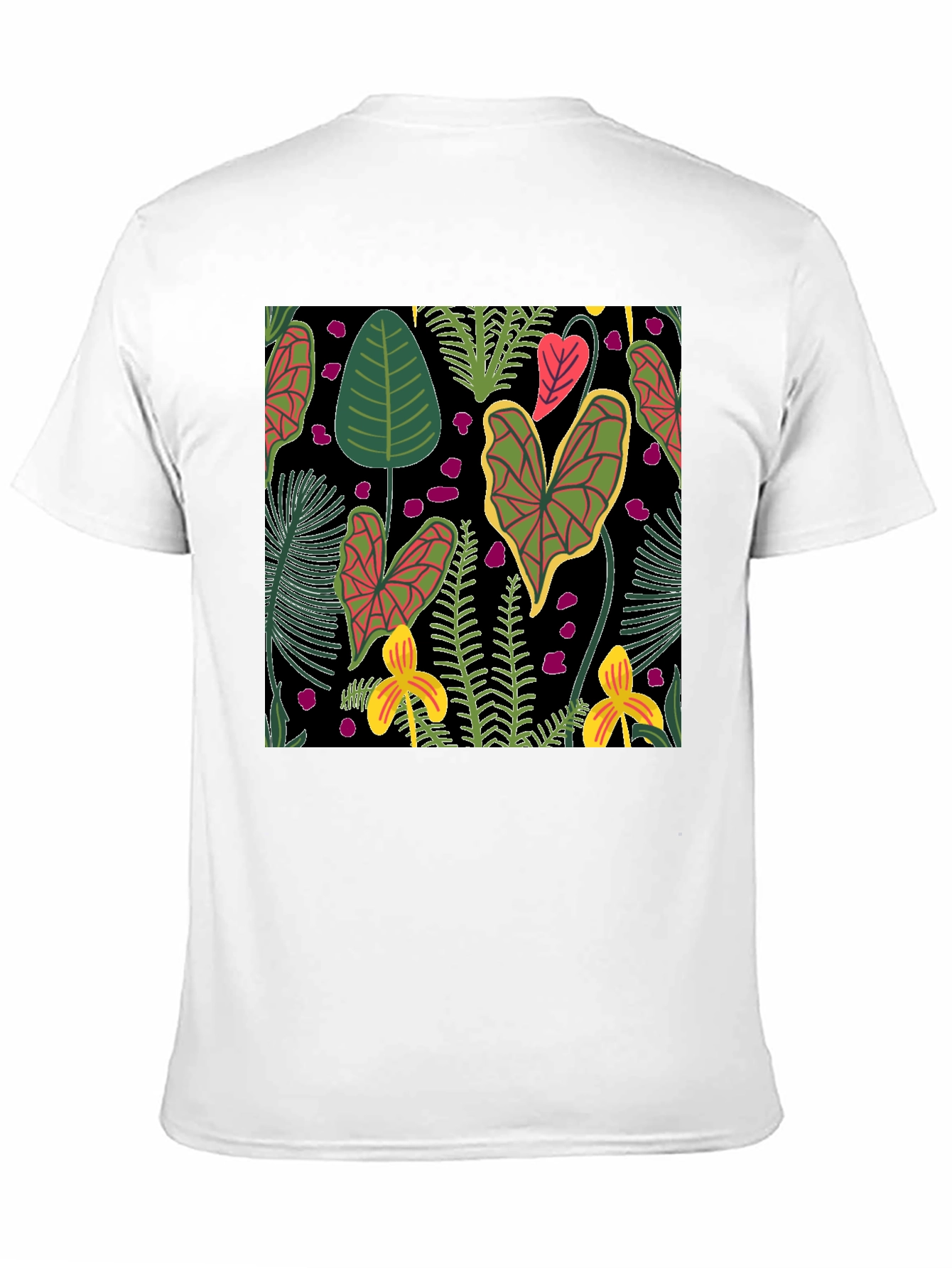 Tropical Plant Pattern Black T-Shirt