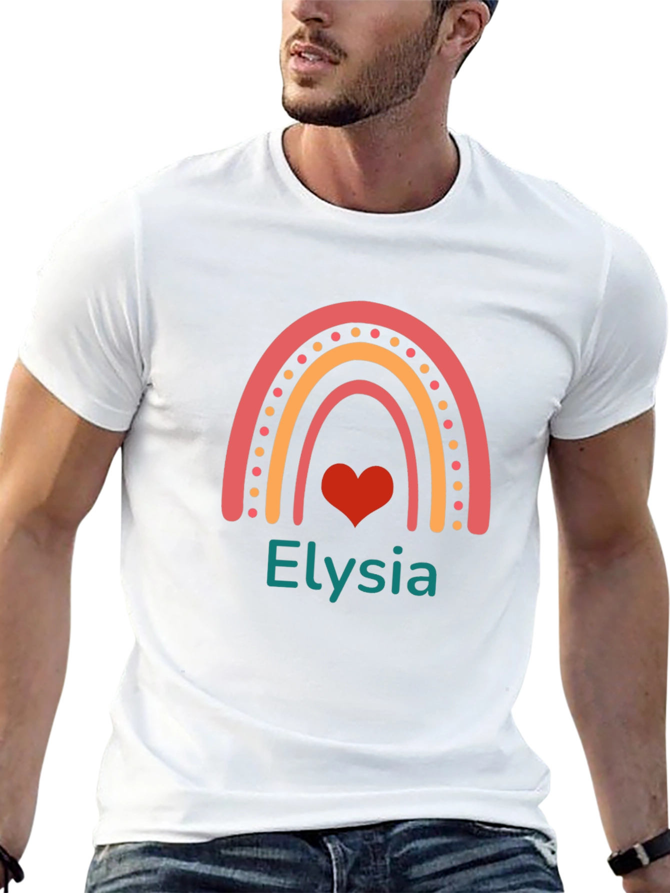 Elysia Rainbow Heart Personalized Black T-Shirt