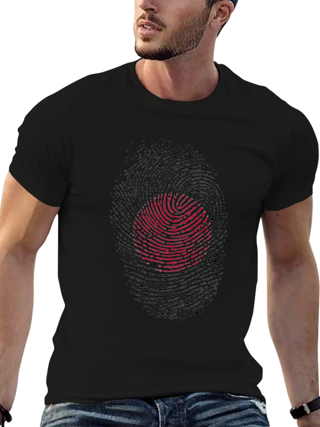 Fingerprint Circle Graphic Tee - Black