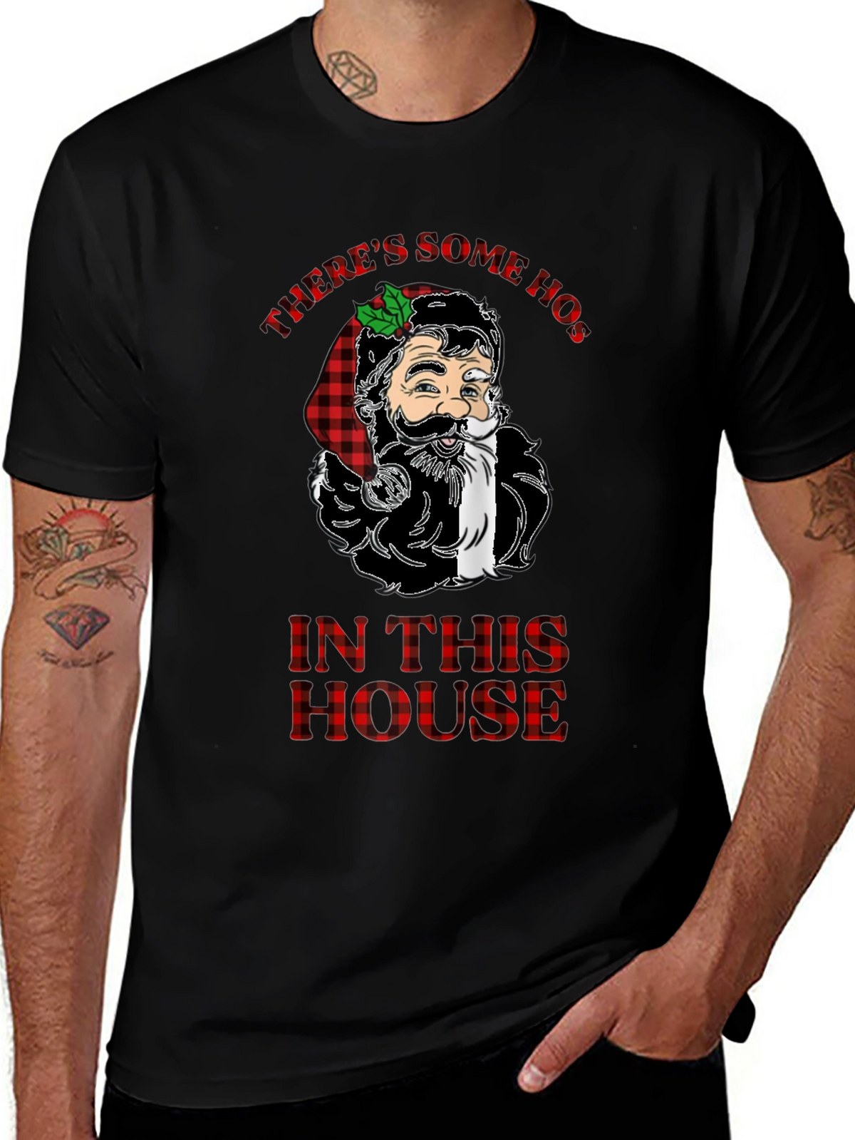 Theres Some Hos In This House Funny Christmas Santa T-Shirt