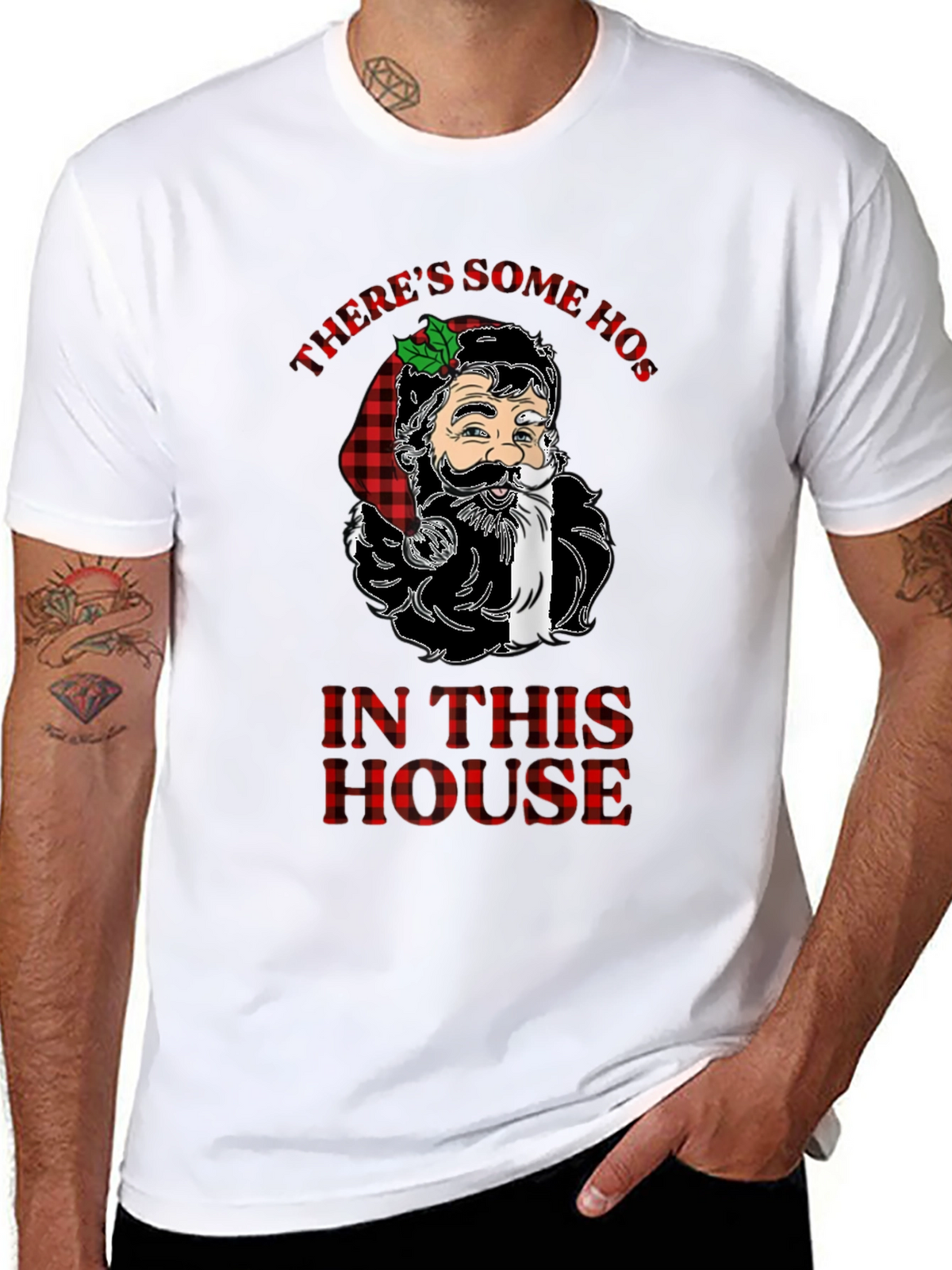Theres Some Hos In This House Funny Christmas Santa T-Shirt