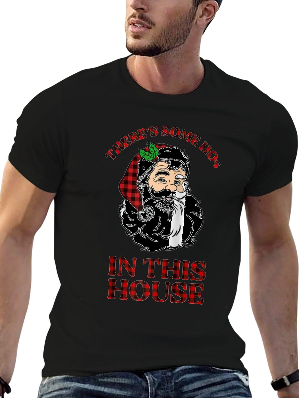 Theres Some Hos In This House Funny Christmas Santa T-Shirt