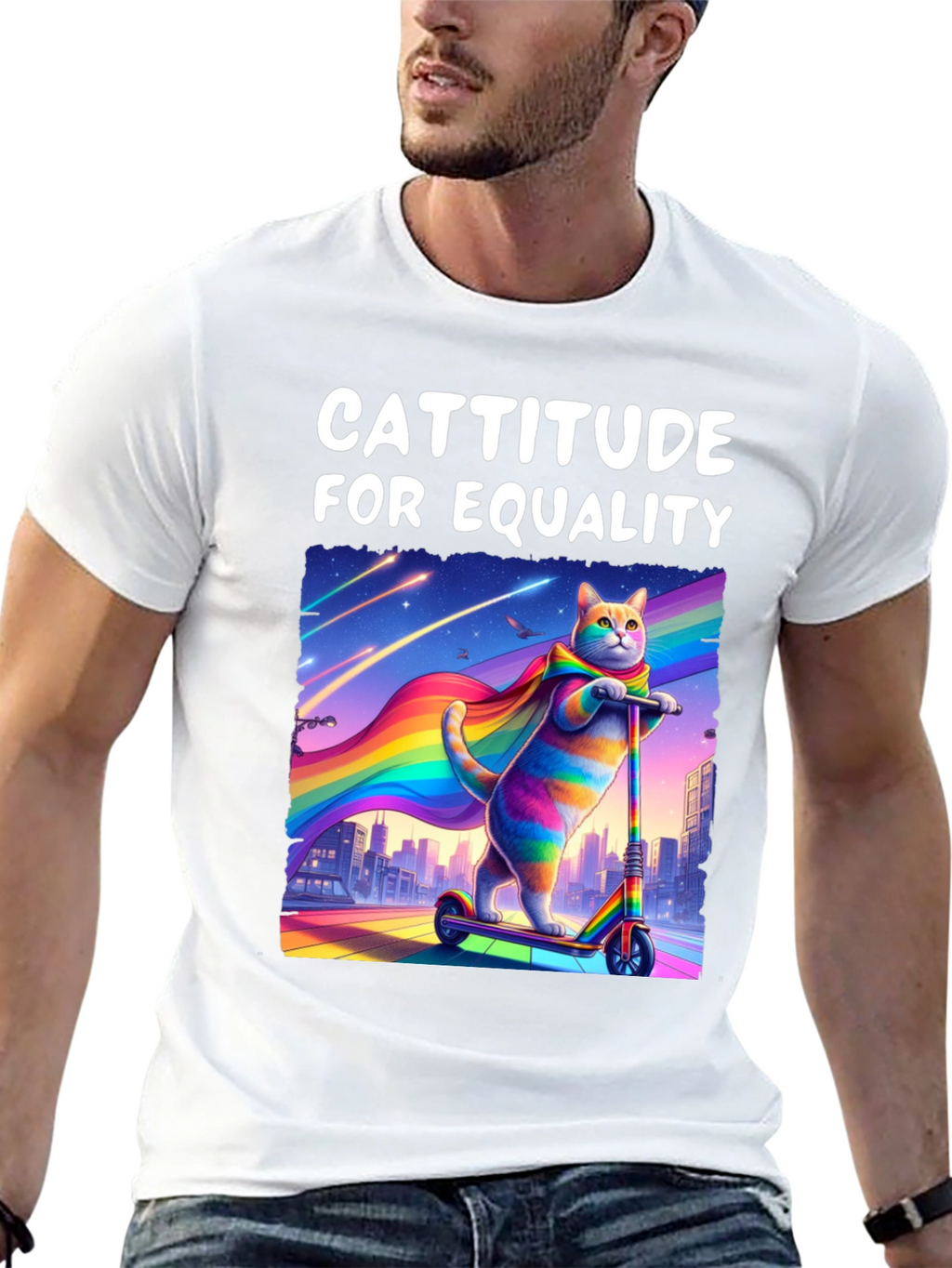 Cattitude For Equality T-Shirt - LGBTQ+ Pride Cat